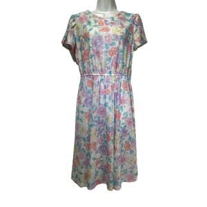 vintage marti petite short sleeve pastel floral dress Size 14 P